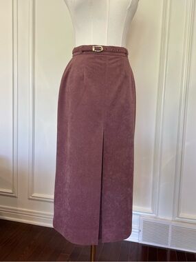 Vintage Faux Suede Midi Skirt Mauve Belted Quiet Luxury 90s Minimalist Lined